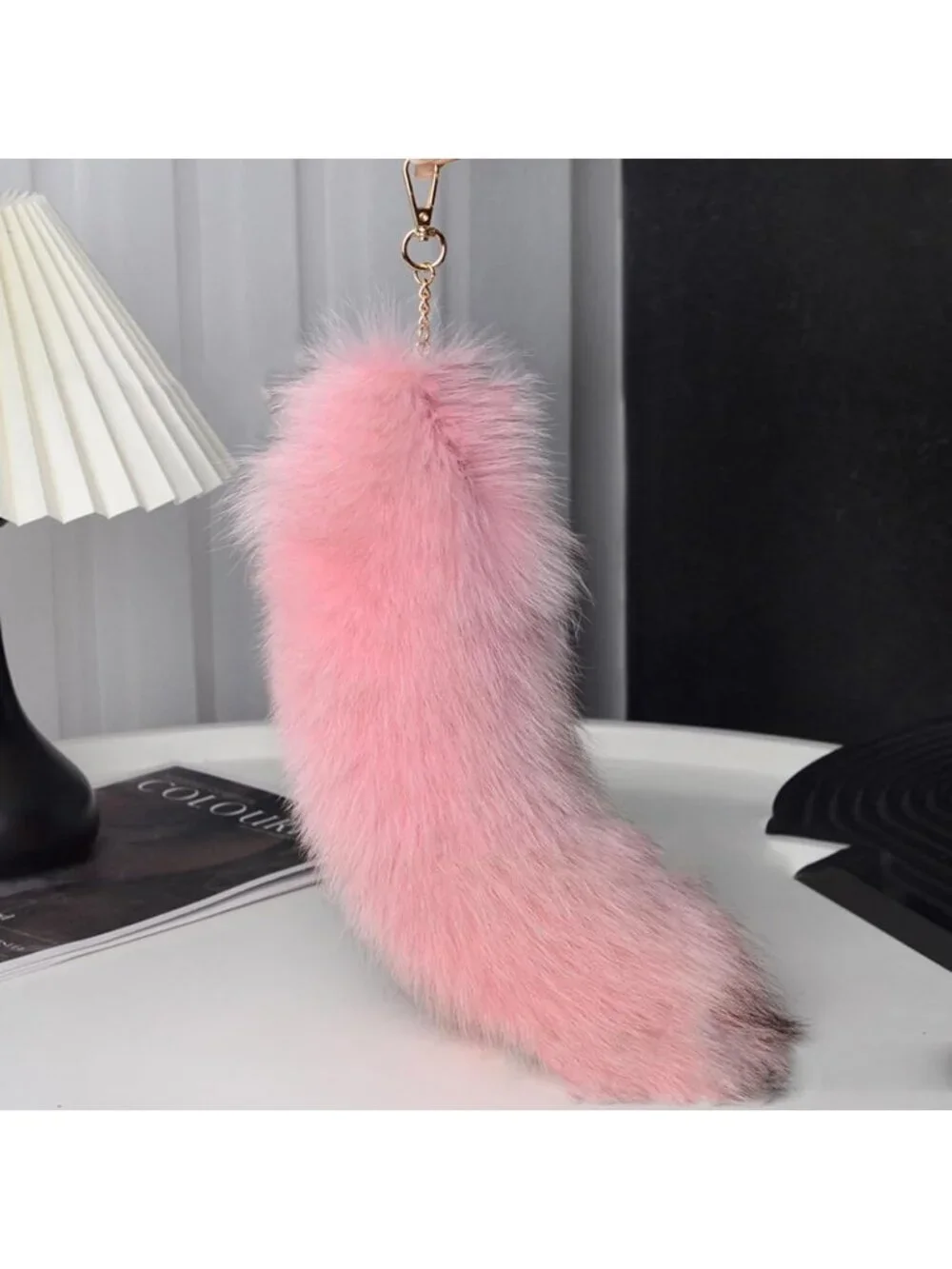 Women's Pink Grey Pendant Cosplay Costume Halloween Furry Tails Keychain Handbag